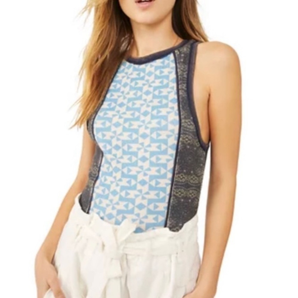 Free People shirt Too Hot To‎ Handle Retro Tank blue hues Small NWT